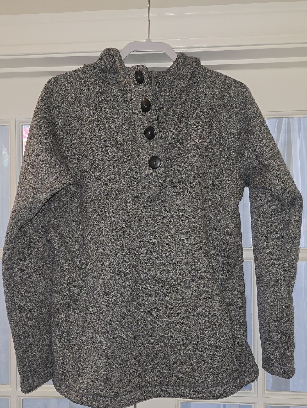 Men's Grey Button-Front Knit Hooded Sweater Pullover